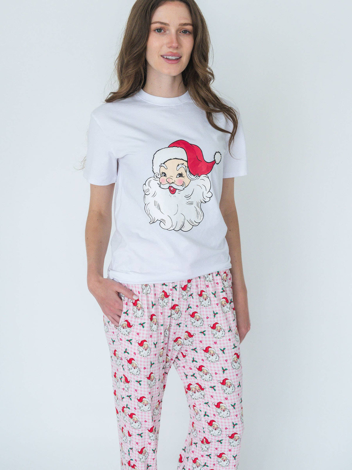 SoftSnooze™ Adult Bamboo Viscose Pink Dear Santa Pajama Pants: Pink / Adult S