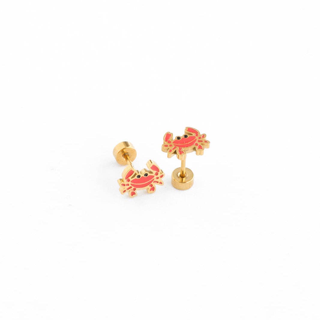 Crab Stud Earrings - Hypoallergenic, Flat Back, Girl Gift: Pair