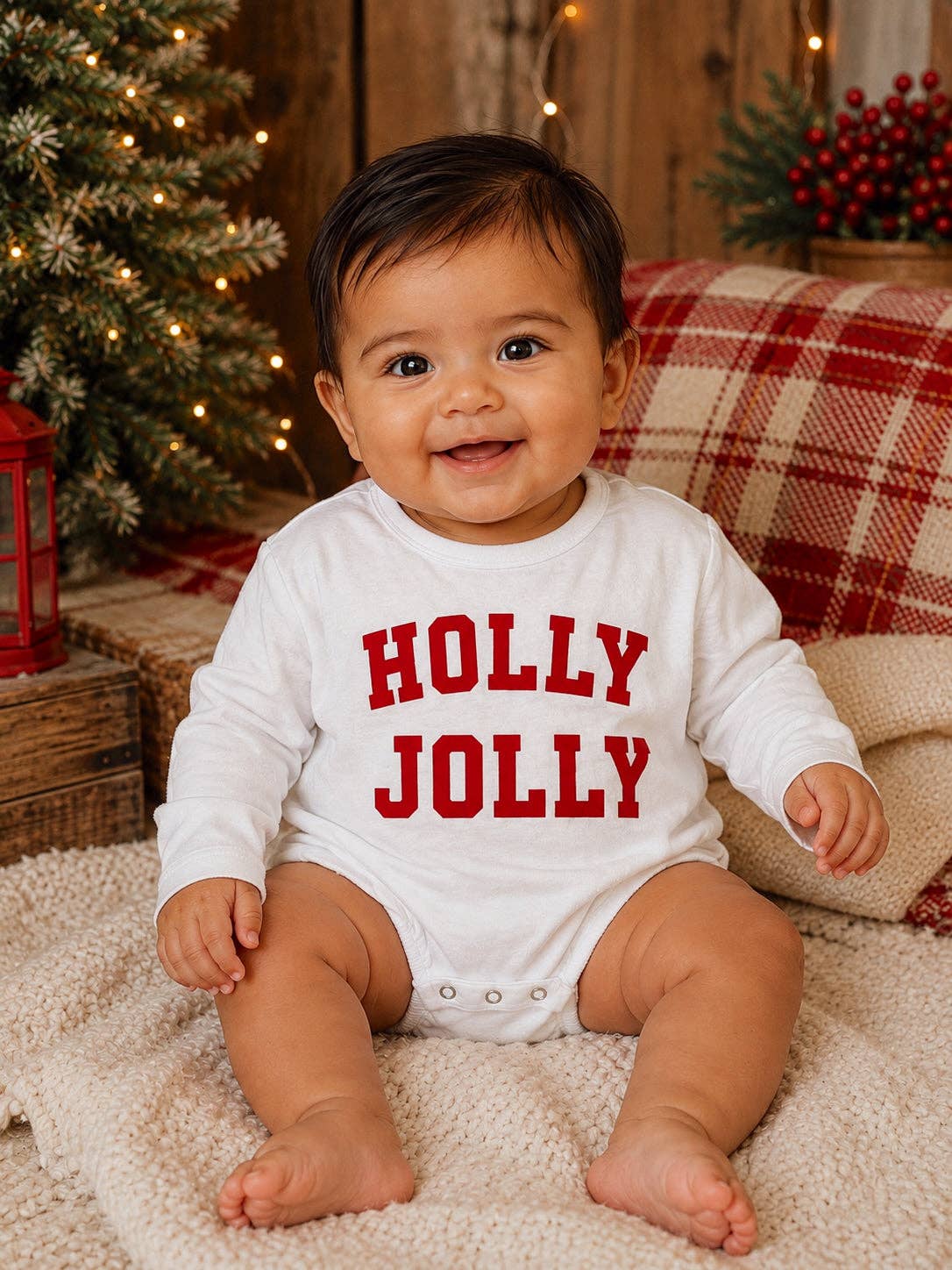 Holly Jolly White / Organic Long Sleeve T-Shirt Bubble: 3-6M
