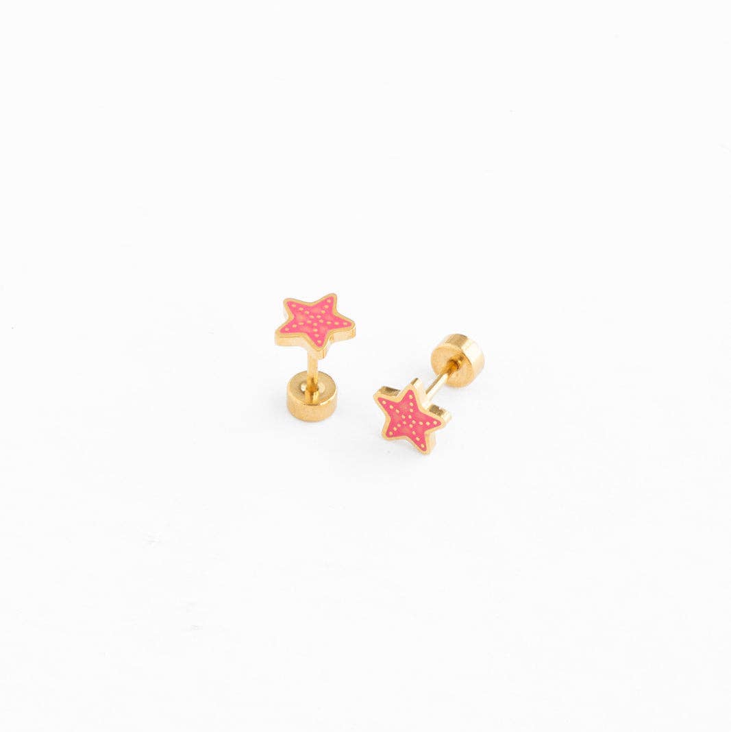 Starfish Stud Earrings - Hypoallergenic, Flat Back, Girl : Pair