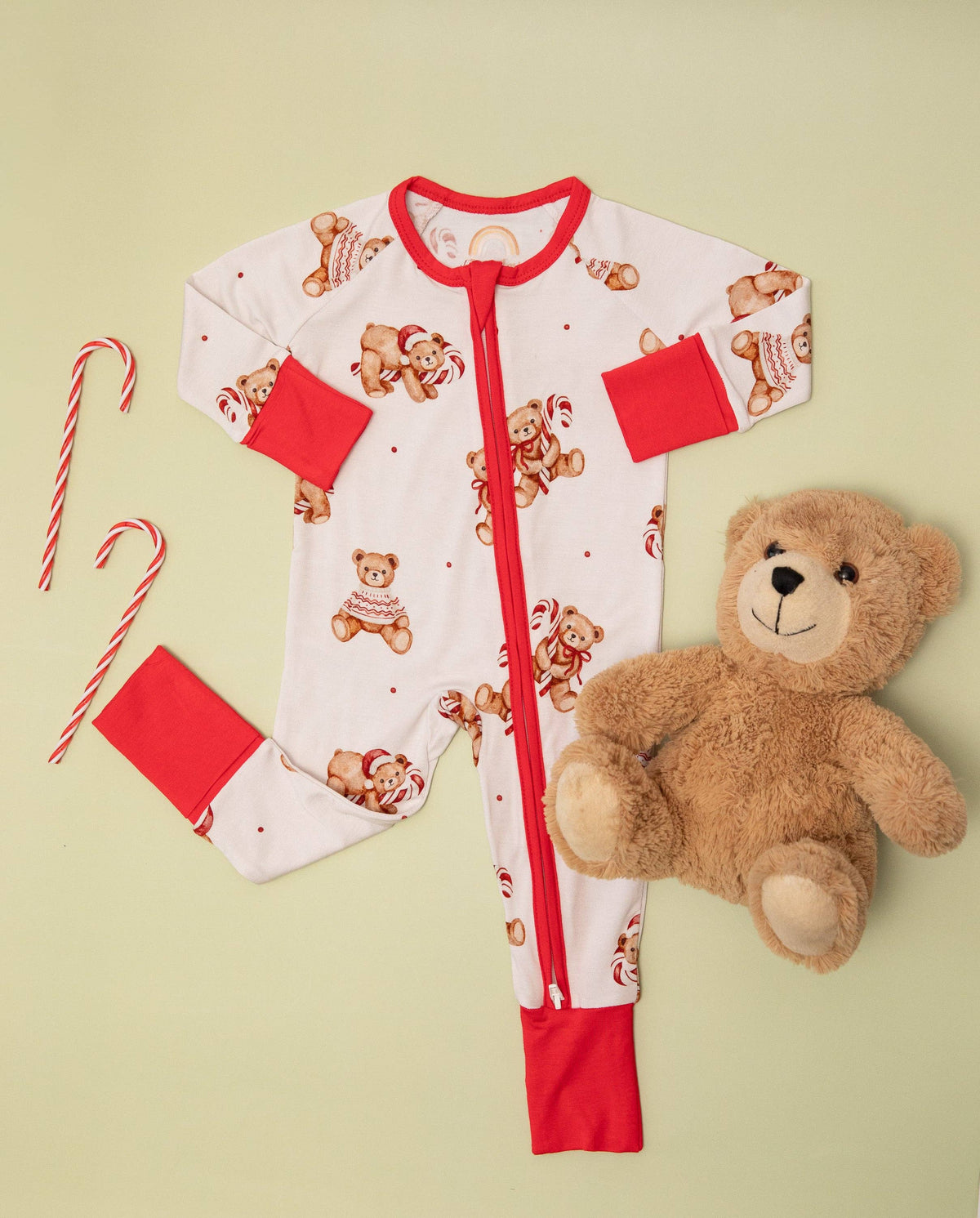 Christmas Teddy Bear Baby Bamboo Zipper Romper: Newborn
