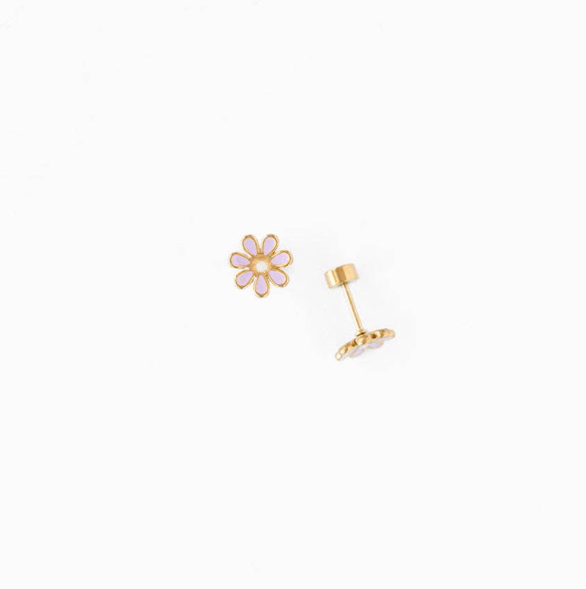 Daisy Stud Earrings - Hypoallergenic, Flat Back, Girl Gift: Lilac / Pair