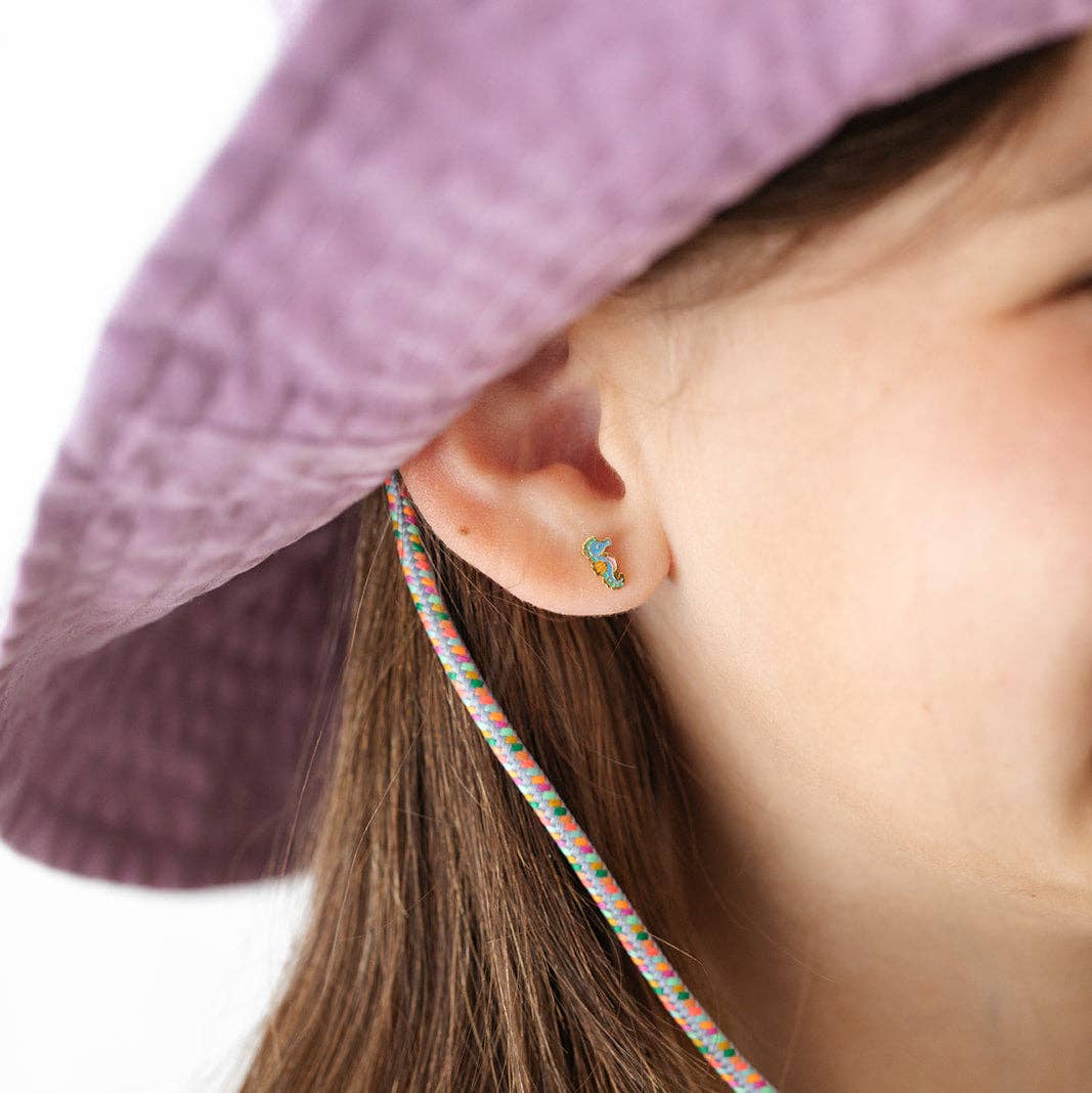 Seahorse Stud Earrings - Hypoallergenic, Flat Back, Girl: Pair