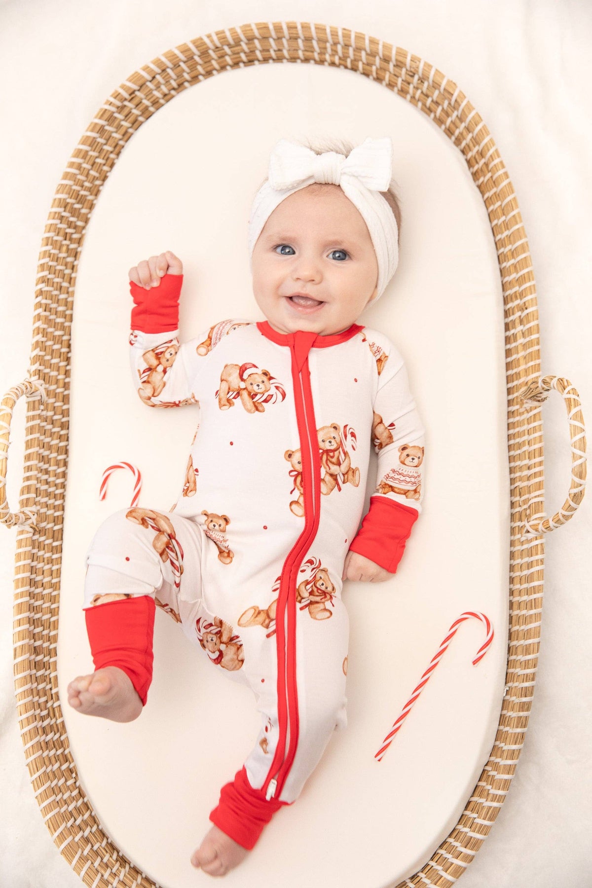 Christmas Teddy Bear Baby Bamboo Zipper Romper: Newborn