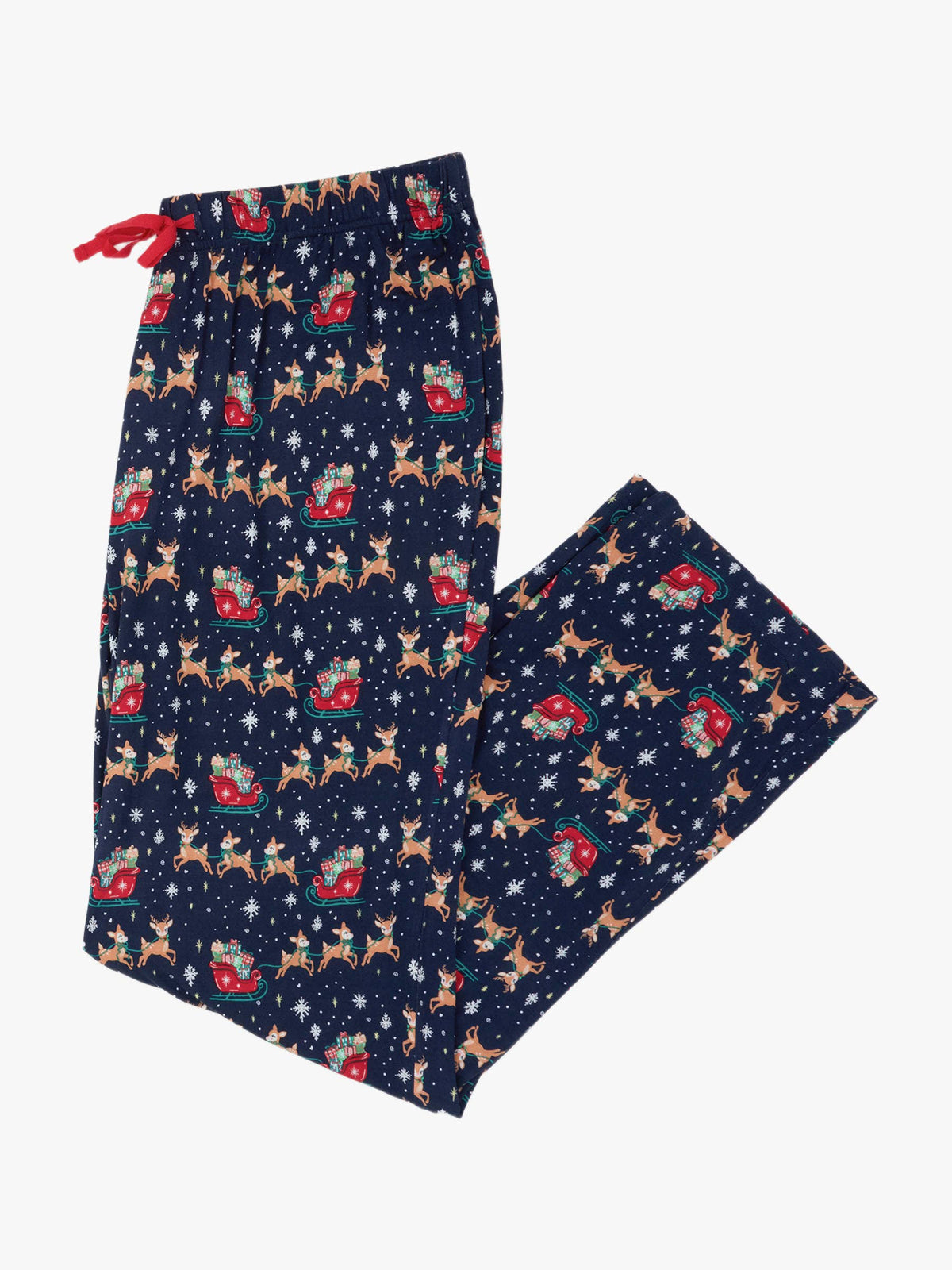 SoftSnooze™ Adult Bamboo Viscose Blue Christmas Reindeer Sleigh Ride Pajama Pants: Navy / Adult XL