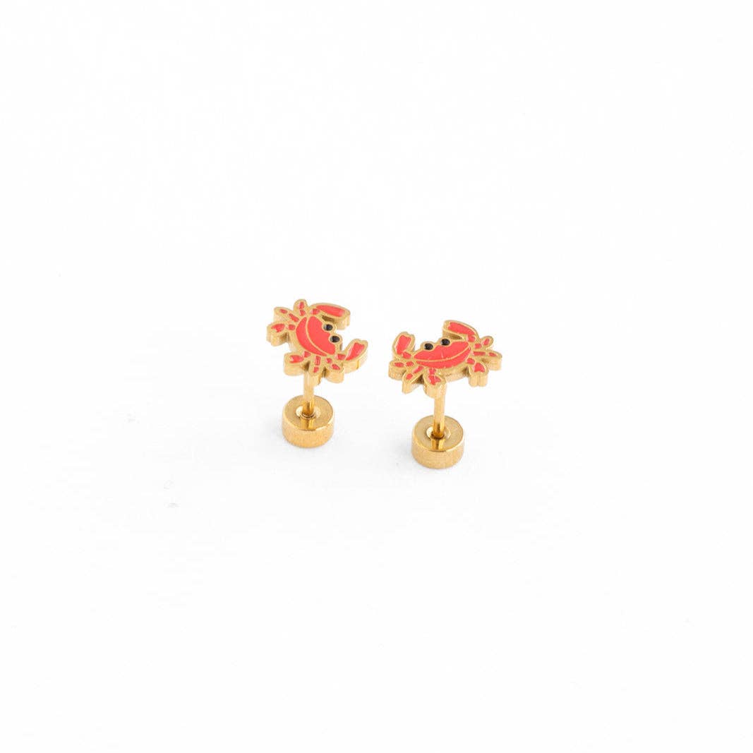 Crab Stud Earrings - Hypoallergenic, Flat Back, Girl Gift: Pair