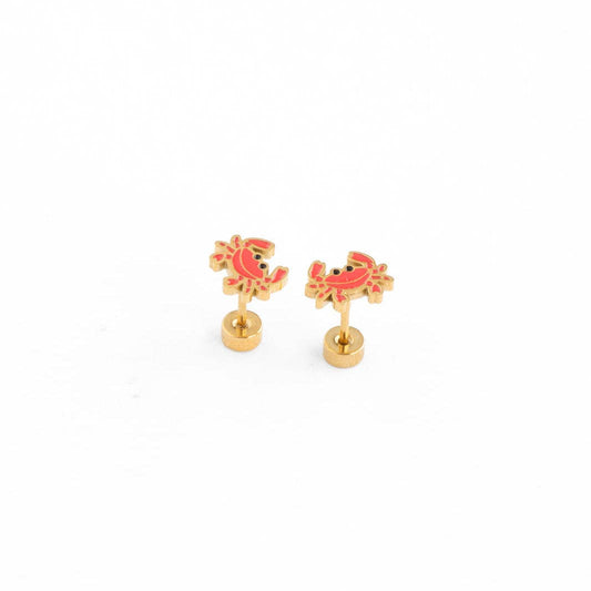 Crab Stud Earrings - Hypoallergenic, Flat Back, Girl Gift: Pair