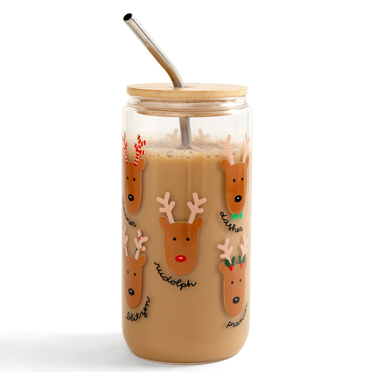 Santa's Reindeer Christmas Glass Can