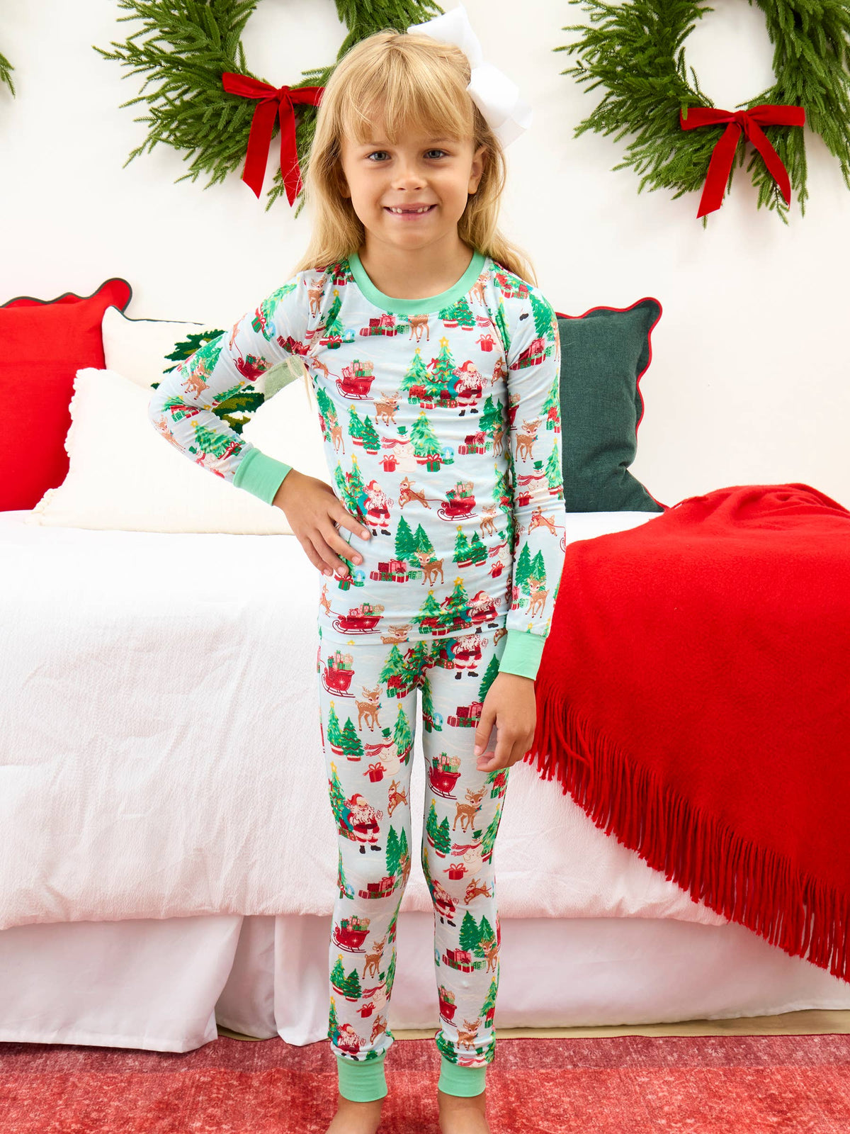 Kids Bamboo Santa Wonderland Christmas Long Sleeve Pajama Set