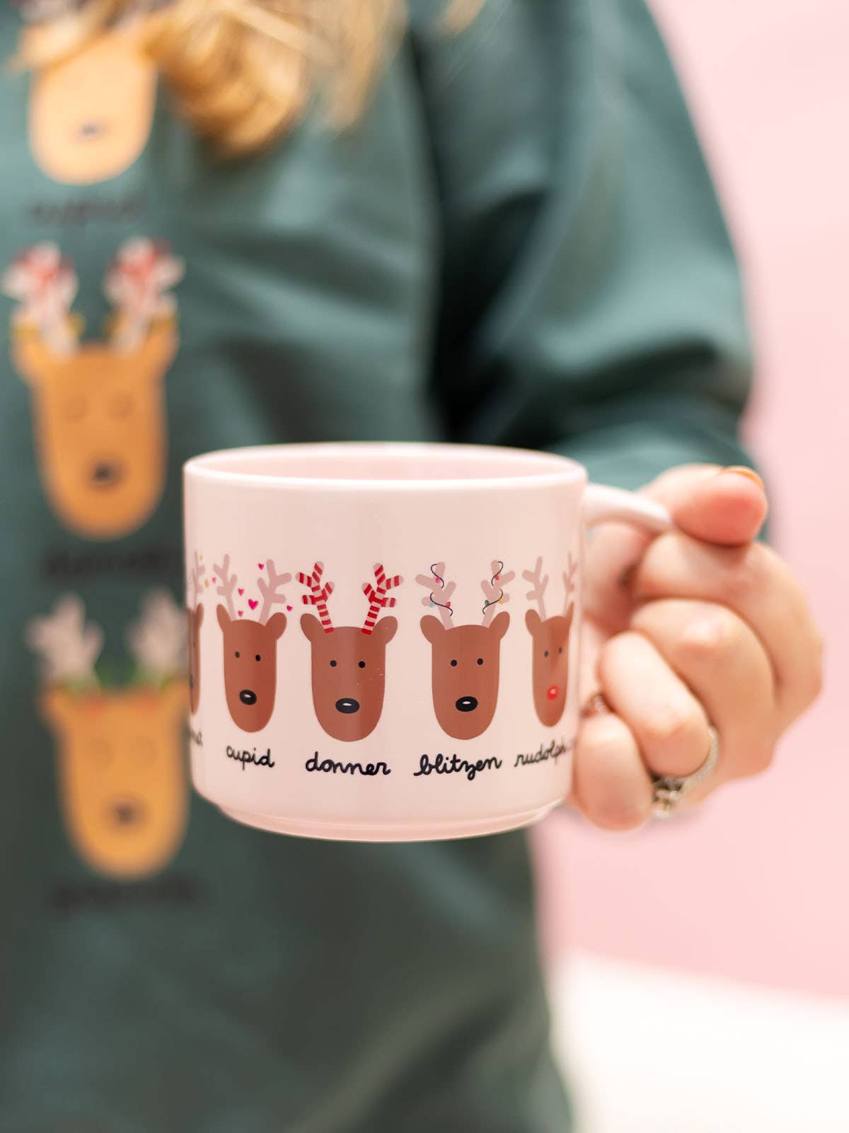 Santa's Reindeer Christmas Large Ceramic Mug