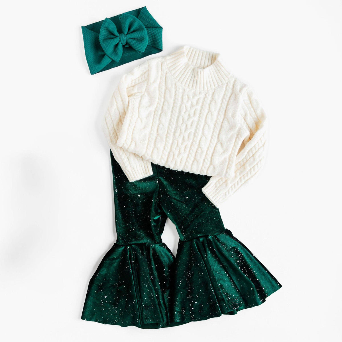 Green Glitter Velvet Christmas Baby Bell Bottoms: 3 months