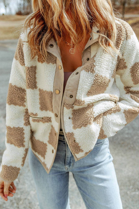 Brown Checked Sherpa Jacket